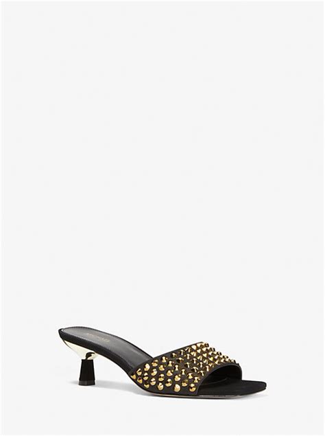 Amal Embellished Faux Suede Kitten Sandal 